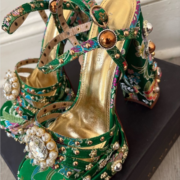 Floral Embellished Green Heels - Picture 3 of 11
